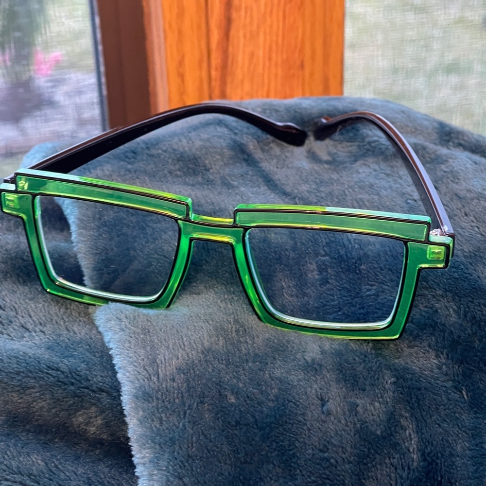 Manga Cartoon Anti-blue Light Color block Eyeglasses In Green - Picture 7 of 12